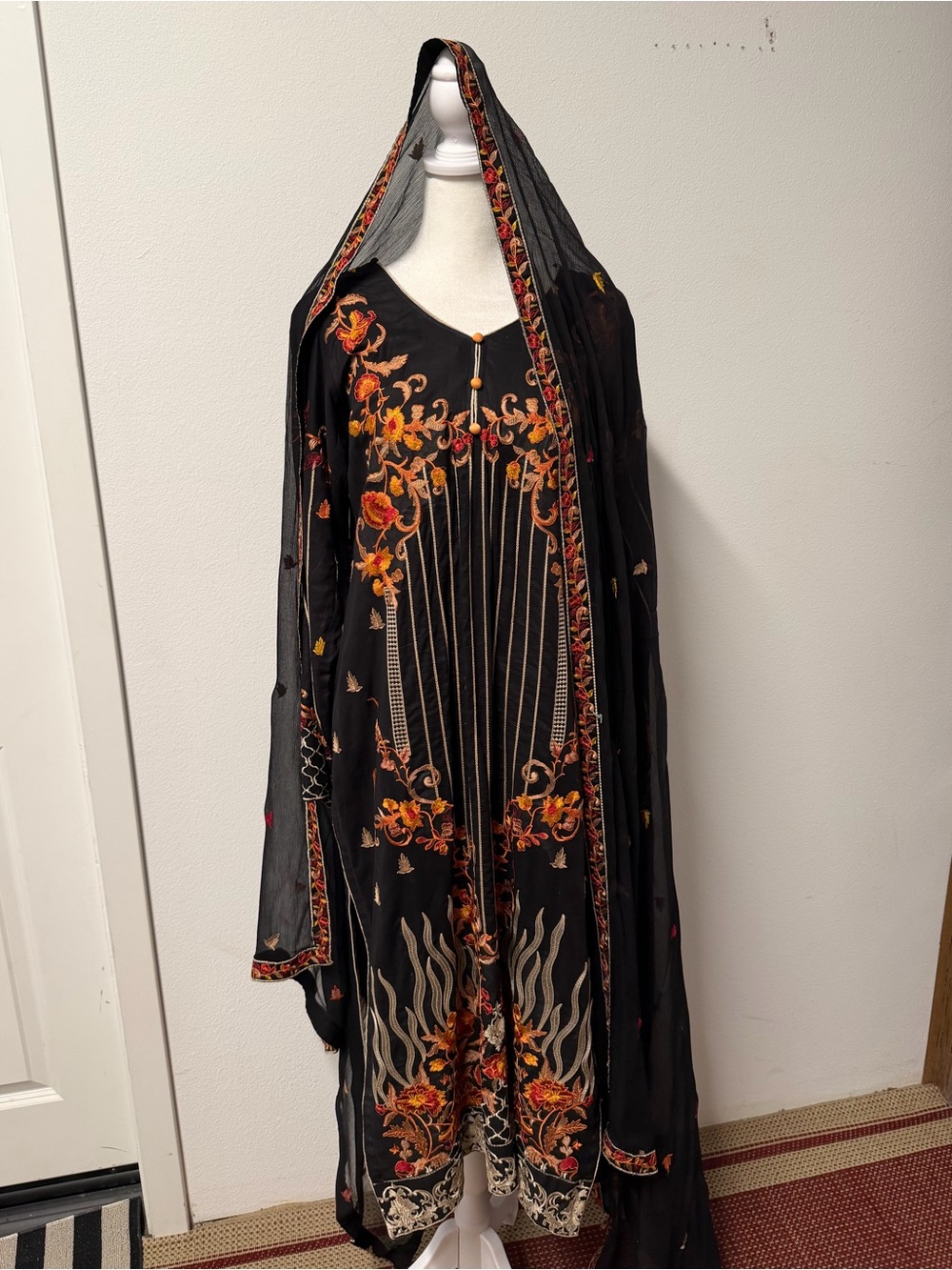 Black Floral Embroidered Pakistani 2 Piece Suit with Dupatta